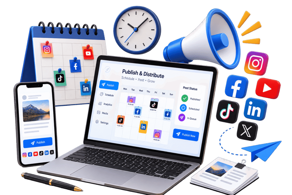 Publishing and distributing content across relevant digital platforms to increase audience reach