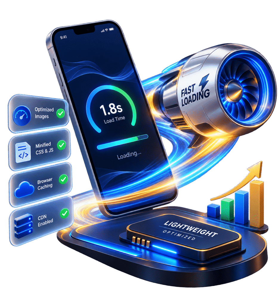 Fast loading website optimized for speed performance and user experience